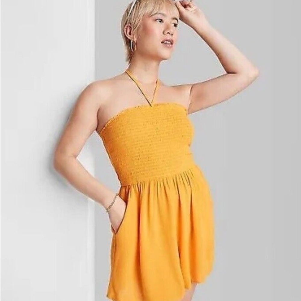 Wild Fable Romper Sleeveless Woven Smocked Mango Orange